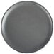 A close-up of a black American Metalcraft hard coat anodized aluminum pizza pan.