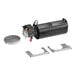 A black and silver Hatco blower motor with a metal plate and a black pipe.