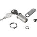 A Component Hardware stainless steel cylinder lock with a key and keyring.