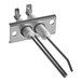 A metal plate with two metal rods with wires attached.