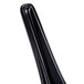 A close up of a black melamine soup spoon with a handle.