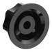 A black circular plastic knob with a hole in the center.