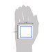 A hand holding a Ketchum Manufacturing white square deli tag with a blue checkered border.