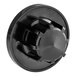 A black plastic round knob with a white background.