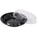 A D&W Fine Pack black plastic pie container with a clear low dome lid.