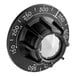 A black Vulcan oven control knob with white numbers.