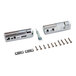 A close up of a silver metal Henny Penny door hinge kit.