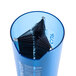 A blue San Jamar Kleen-Cup with black brushes inside.