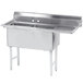 An Advance Tabco stainless steel 2-bowl sink with a right side drainboard.