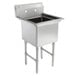 A Regency stainless steel one compartment sink with stainless steel legs.