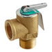 A close-up of a Cleveland brass safety valve with a metal handle.