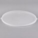 A clear plastic Fineline bowl lid on a gray background.
