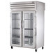 A True pass-through refrigerator with glass doors.