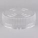 A clear plastic lid with a circular rim on a white background.