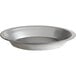 A close-up of a silver Chicago Metallic aluminum pie pan with a round rim.