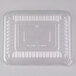 A clear plastic Fineline serving tray dome lid on a plastic container.