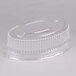 A clear plastic container with a clear oval lid.