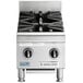 A Garland stainless steel countertop gas range with two burners.