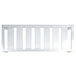 A white metal shelf with slats.