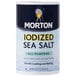 A close-up of a Morton 26 oz. container of All-Purpose Iodized Sea Salt.