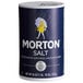 A blue and white Morton 26 oz. container of table salt rounds with a label.