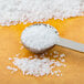 A spoon with Morton Coarse Kosher Salt on it over a bowl of white salt.