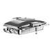 An Acopa stainless steel rectangular chafer with glass lid on a table outdoors.