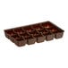 A brown 15-cavity candy tray with 6 compartments.