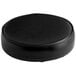 A black round vinyl seat cushion for a bar stool.