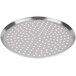 An American Metalcraft silver round metal tray with holes.