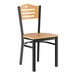 A Lancaster Table & Seating side chair with black frame and natural wood seat.