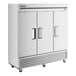 A stainless steel True reach-in refrigerator with three doors.