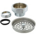 A T&S silver twist waste valve with a shiny rim and removable strainer basket.