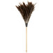 A Carlisle feather duster with a wood handle and black and brown feathers.