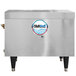 A stainless steel Hubbell water heater with a blue logo.