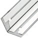 A stainless steel bar with two white metal brackets.