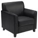 A Flash Furniture black leather chair with wooden feet.