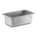 A Vollrath stainless steel hotel pan with a lid.