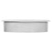 A stainless steel round in-counter trash chute with a lid.