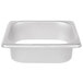 A stainless steel rectangular Vollrath in-counter trash chute with a lid over a rectangular hole in a white counter.