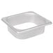 A silver rectangular Vollrath stainless steel tray with a hole in the middle.