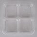 A clear square Fabri-Kal plastic container with four compartments.