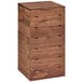 A walnut wooden square display crate with holes.