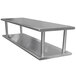 A stainless steel wall mount shelf with two shelves on it.