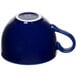 A cobalt blue Tuxton cappuccino cup with a handle.