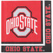 A red and white  Creative Converting Ohio State University luncheon napkin with a logo.