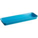 A blue rectangular Cambro market pan with handles.