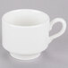 A Homer Laughlin bright white china tea cup with a handle.