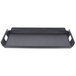 A black rectangular GET room service tray with handles.