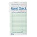 A green and white guest check pad with beverage lines and a top guest receipt, commonly used in restaurants.